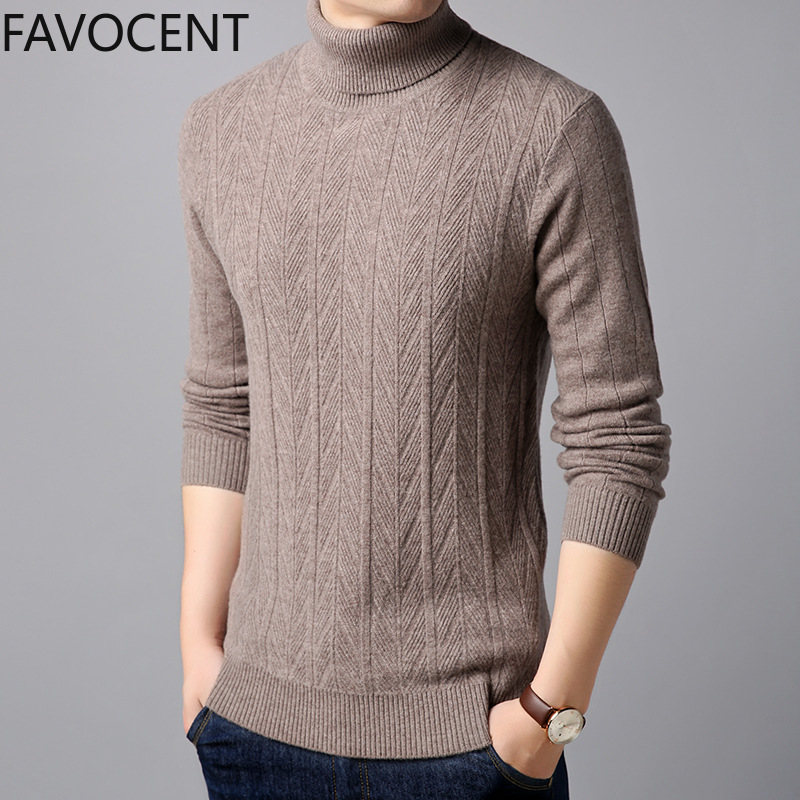 

2021 New High Quality Wool Men Turleneck Classic Printed Fashion Sweater Male Pullovers Casual Mens Clothing Hmmw, Camel