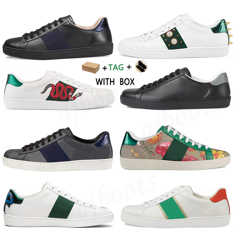

Top Quality Casual Dress Shoes Ace Bee Snake Tiger Chaussures Leather Sneakers Embroidered Stripes white Shoe Walking Sports Designer Trainers, Box