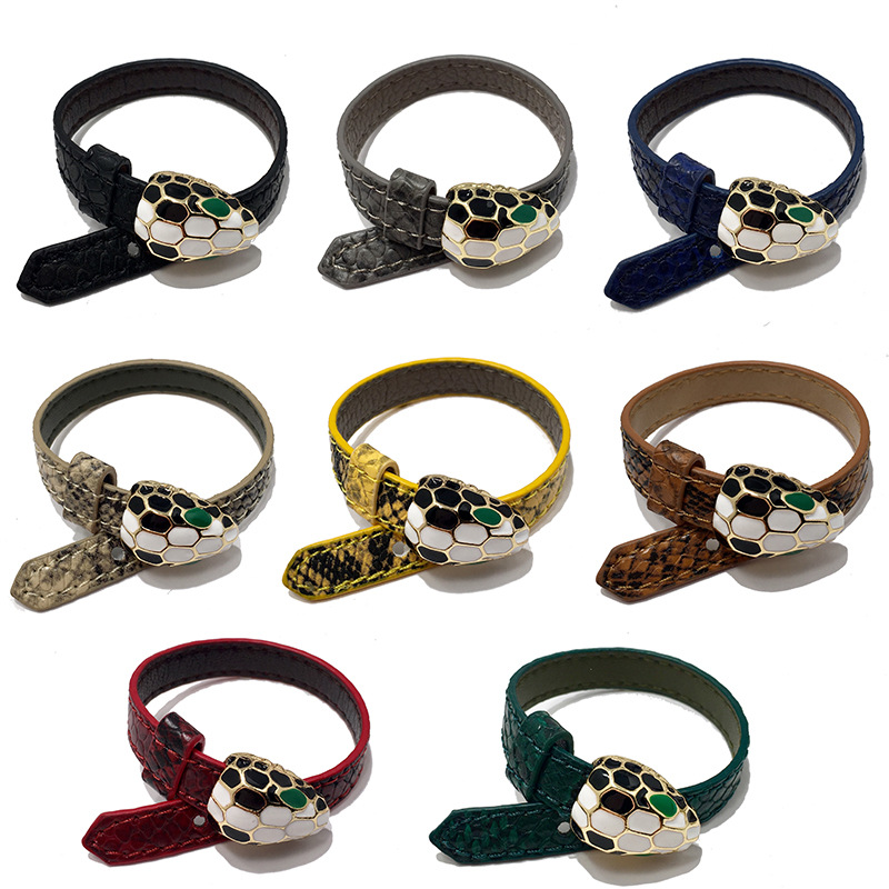 

luxury designer jewelry women bracelets fashion charm bracelet friendship bracelets snake head leather bracelets men jewelry, Black