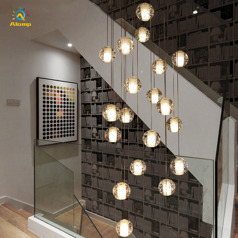 

LED Crystal Glass Ball Pendant Lamp Meteor Rain Ceiling Light Staircase Hotel Restuarant Dinning Room Chandelier Light Bulb Included