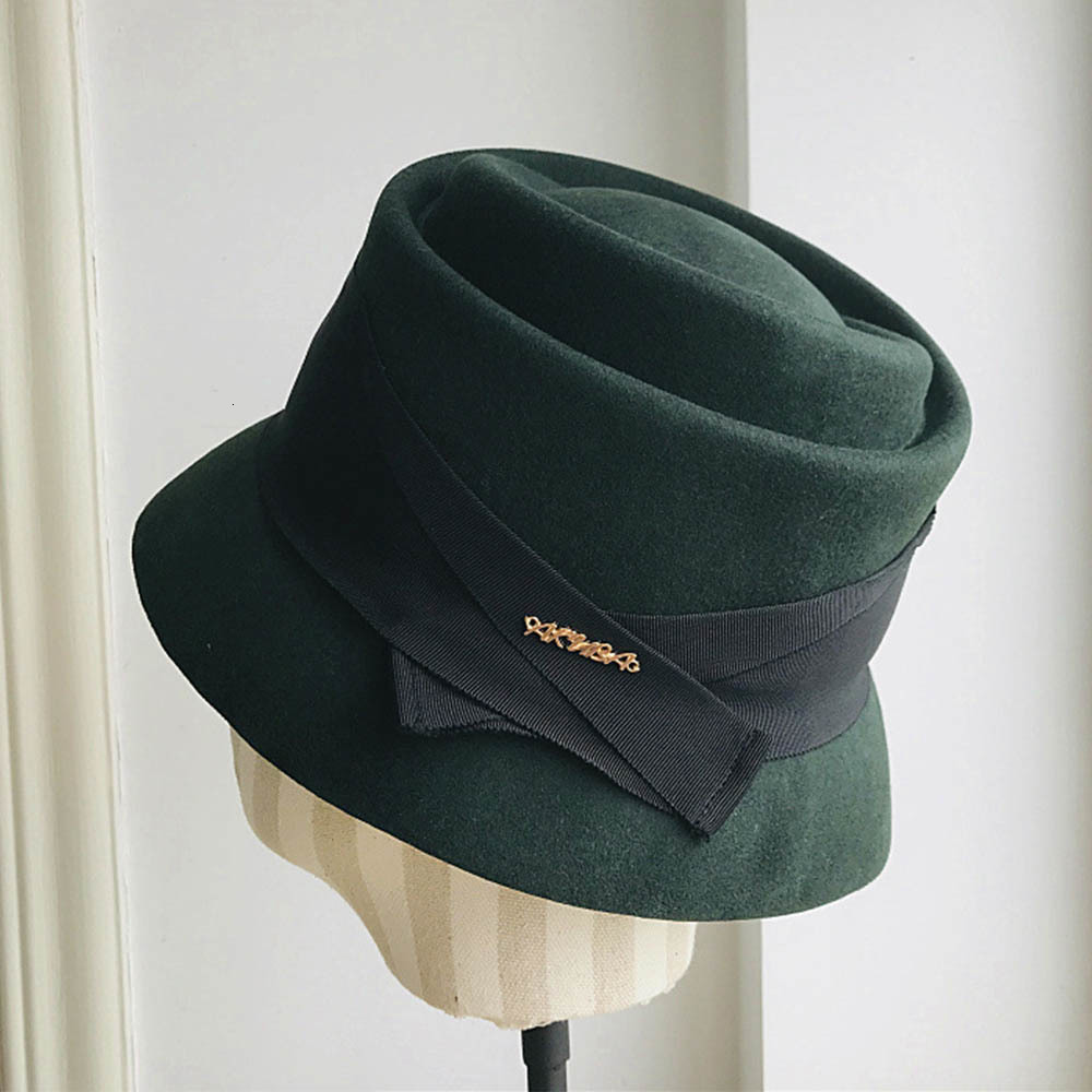 

2021 New Wool Felt Cloche Ribbon Bowknot Ladies Floppy Hats Winter Women Fedora Church Derby Party Bucket Jazz Fashion Hat 81zd, Black