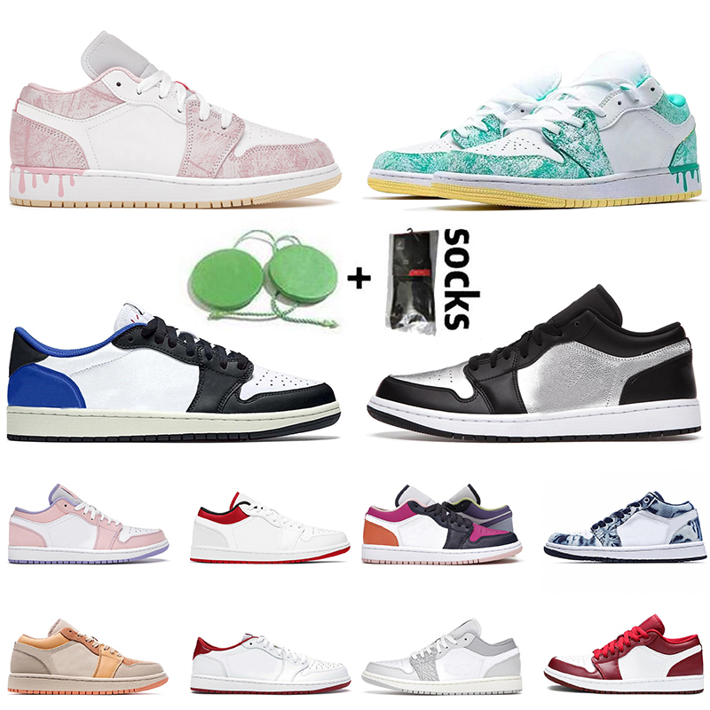 

Fashion Jumpman 1 Women Mens 1s Basketball Shoes Fragment Low SE Silver Toe Sneakers Atomic Orange Noble Red Panda Sports Trainers, No.32 36-46 low black aurora green laser