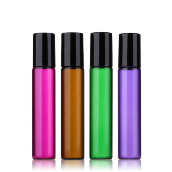 

Free Shipping 10ml Empty Glass Roll On Bottle Blue Red Green Amber Clear Roller Container for Essential Oil, Aromatherapy, Perfumes and Lip