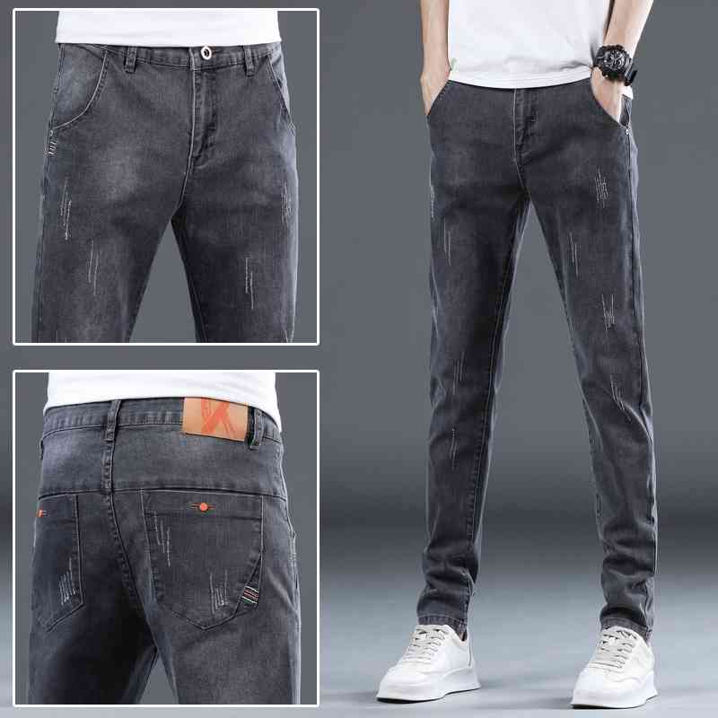 

Summer thin jeans men's brand 2021 spring and autumn Korean fashion versatile slim fit small feet long pants men, Black
