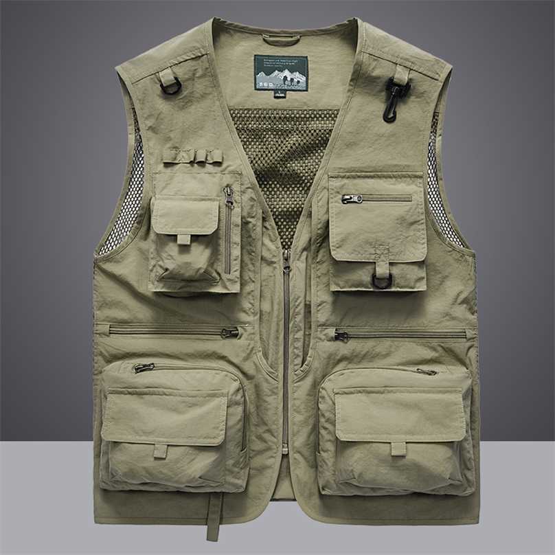 

Summer Men Unloading Tactical Vest Coat Casual Men's Pographer Waistcoat Mesh Work Sleeveless Jacket Tools Pocket Vest 5XL 211111, Green