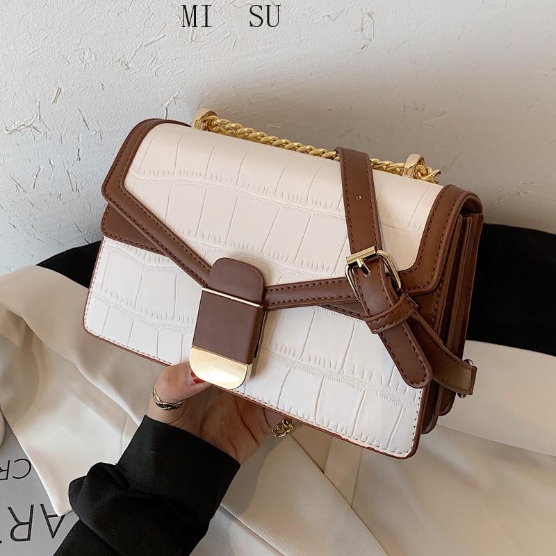 

Crocodile pattern Square Crossbody bag 2021 New High quality PU Leather Women's Designer Handbag Chain Shoulder Messenger Bag, Black