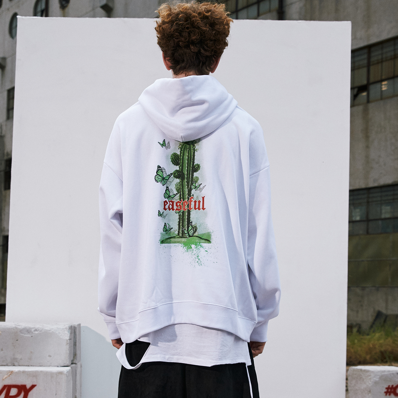 

fleece 2021 new cotton sweatshirt men hip hop streetwear mens butterfly cactus print pullover harajuku hoodie winter 3frz, Black