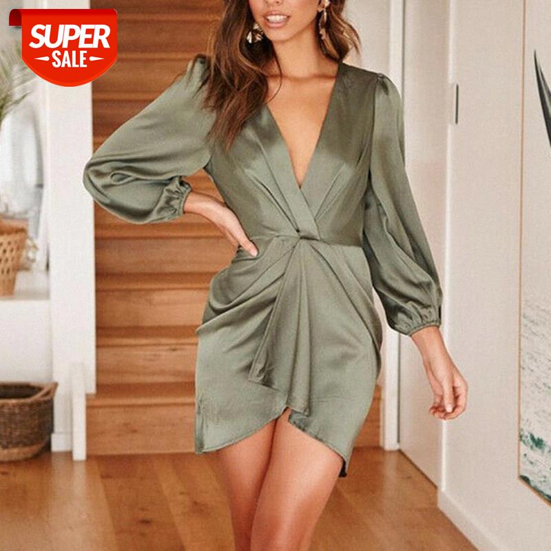 

Women's Bodycon Evening Party Dress OL Ladies Deep V Neck Long Sleeve Casual Solid Beach Loose Short Mini Dress #Vp8j, Black;gray