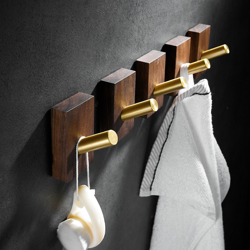 

2021 New Bathroom Robe Wall Hooks Wood Kitchen Towel Brass Brushed Gold Key Hat Bag Hanger Holder Clothes Hook Ppu4