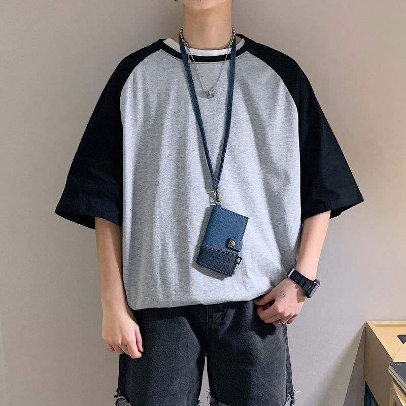 

2021 New Summer Cotton T-shirt Men's Fashion Hit Color Casual O-neck t Shirt Men Streetwear Korean Loose Short-sleeved Tshirt Mens Tops Tuxq, Black