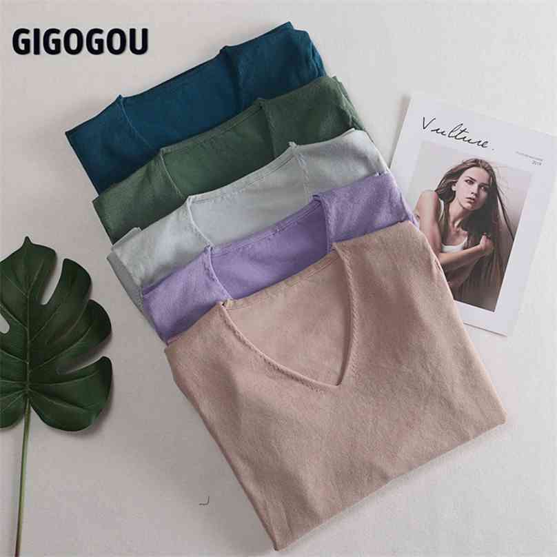

GIGOGOU V Neck Solid Basic Women T Shirt Black White Casual Tshirt Sexy Crop Tee Spring Summer Cotton T- Femal 210720, Peacock blue t228