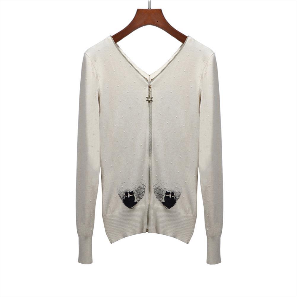

womens spring autumn sweater casual animal print fashion double zippers knitting slim fit, White;black