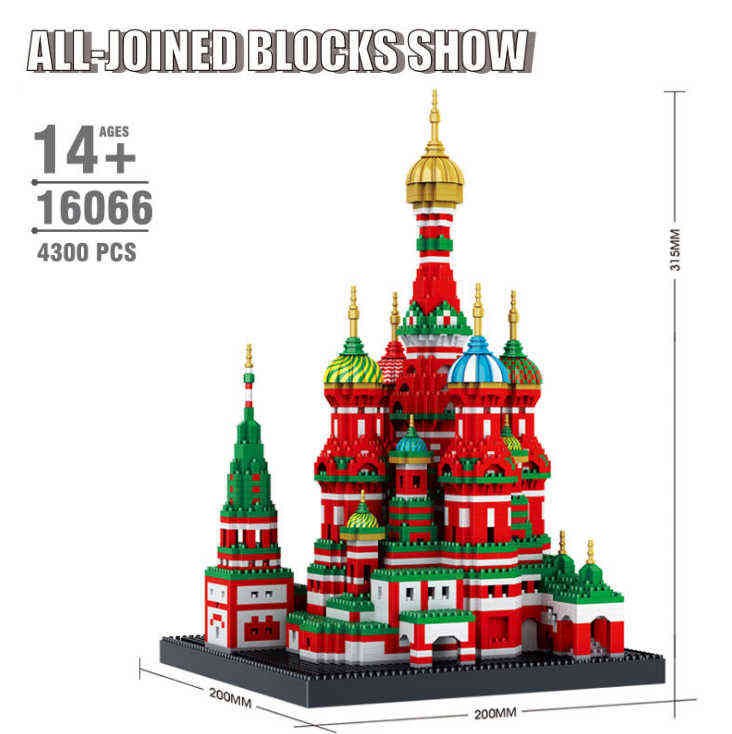 

Mini Diamond Building Blocks Architecture Bricks Toy Saint Basil's Cathedral Taj Mahal Children Compatible City Gifts AA220303