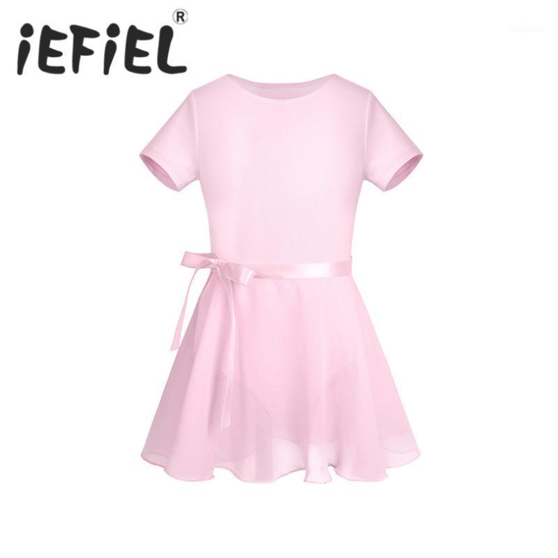 

iEFiEL Kids Girls Cotton Short Sleeves Ballet Dance Gymnastics Leotard Tutu Chiffon Dress Party Costumes Ballet Dancing Clothes1, Black