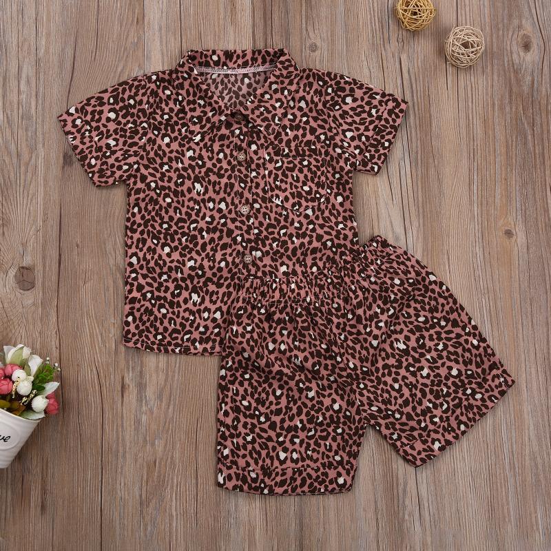 

Kids Baby Newest Fashion 2-piece Outfit Set Short Sleeve Leopard Top Shorts Set for Children Boys Girls Summer Clothes, Multi