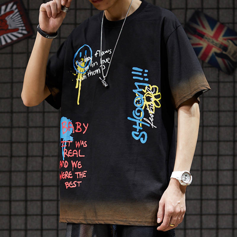 

2021 New Mangas Curtas Carta Impresso Streetwear Harajuku Algodo T-shirt Casual Masculino Hip Hop Tshirt Engraado Vero Encabea Tee Para T5m3