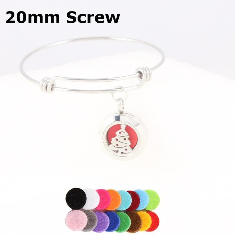 

20mm Christmas Tree Aroma Locket Bracelet Stainless Steel Perfume Expandable Bangle Essential Oil Diffuser Gift
