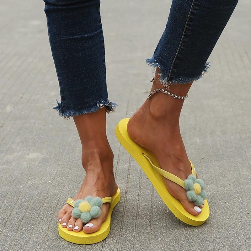 

Sandals Women's Floral Fashion Flower Flip Flops Ladies Flat Slip On Beach Slippers Shoes Sandalias De Las Mujeres Zapatos Mujer, Yellow
