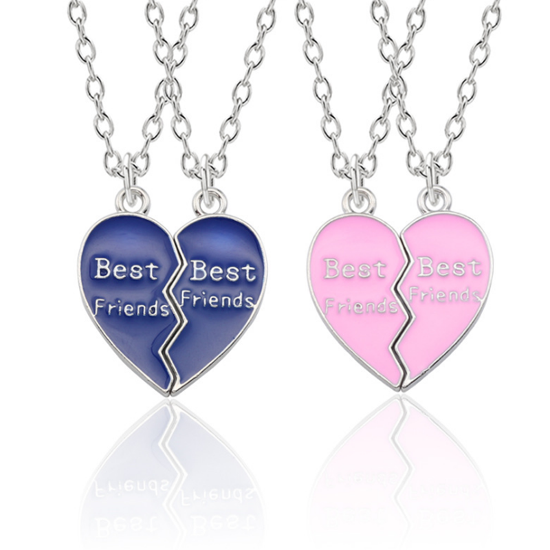 

Pendant Necklaces 2021 Friends Necklace Women Enamel Pink Blue Puzzle Love Heart BFF Friendship Jewelry Collier Femme