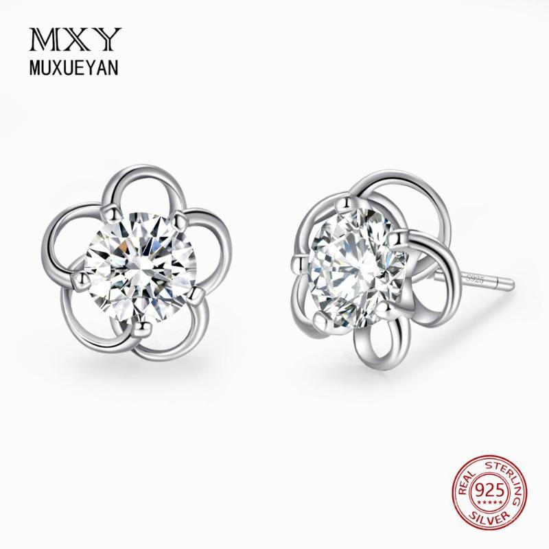 

Stud 925 Sterling Silver Flower Earrings For Women Korean Sweet 2021 Trend Luxury Crystal Fine Jewelry MUXUEYAN
