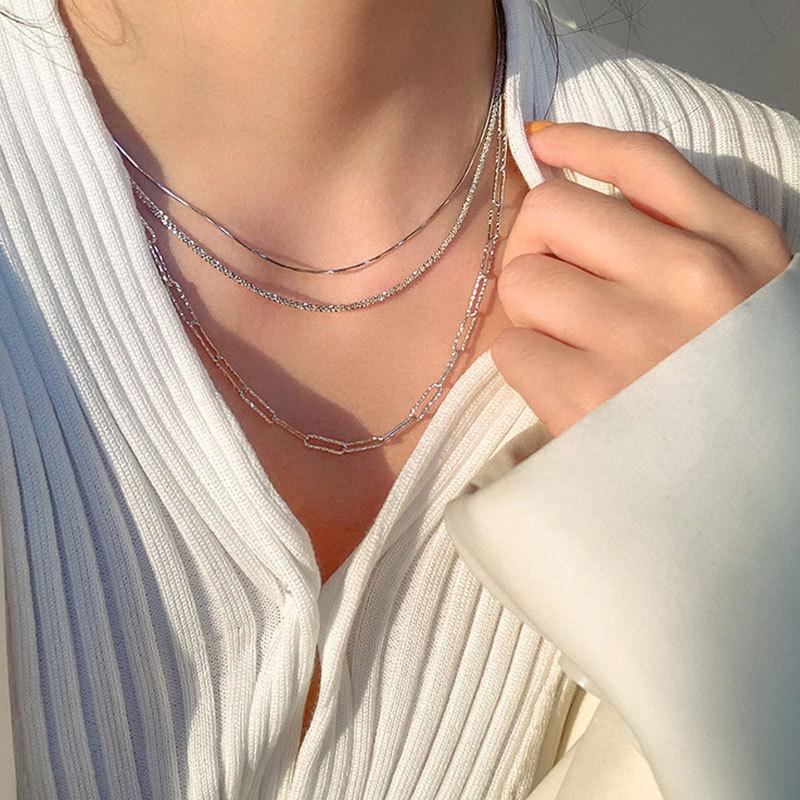 

Chains Bright Flash Chain Snake Bone 925 Silver Necklace For Women Wedding Fashion Jewelry Girlfriend Gift