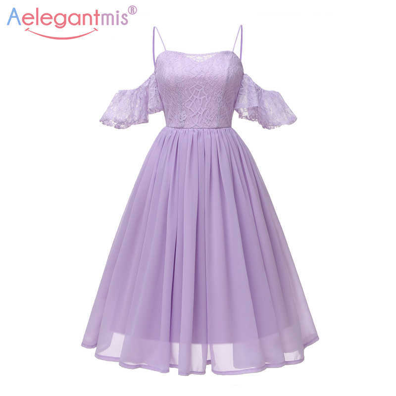 

Aelegantmis Spring Summer Chiffon Dress Sexy Off Shoulder Women Lace Ladies Fashion Party Spaghetti Strap 210607, Pink