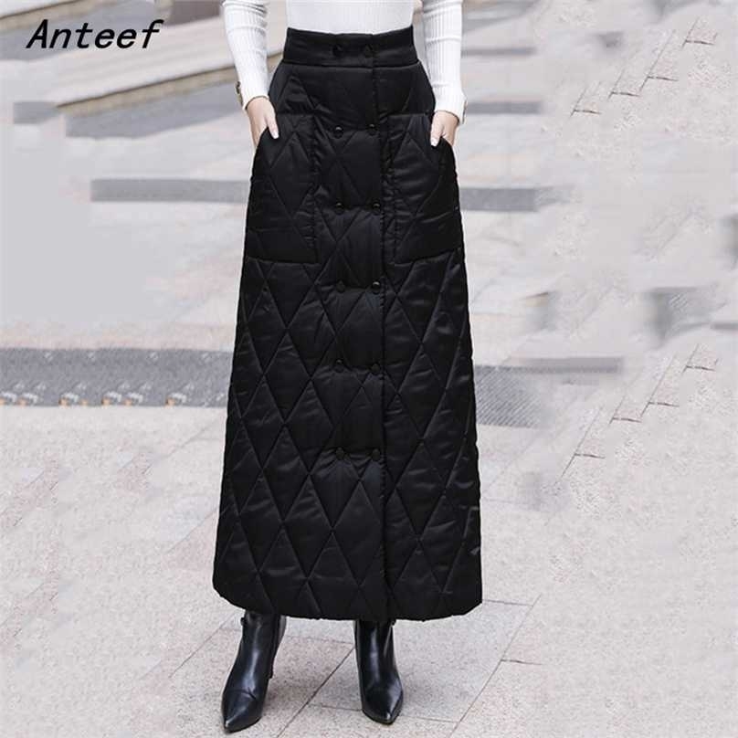

black down cotton vintage high waist autumn winter casual loose long for woman skirts skirt clothes 211109, Beige