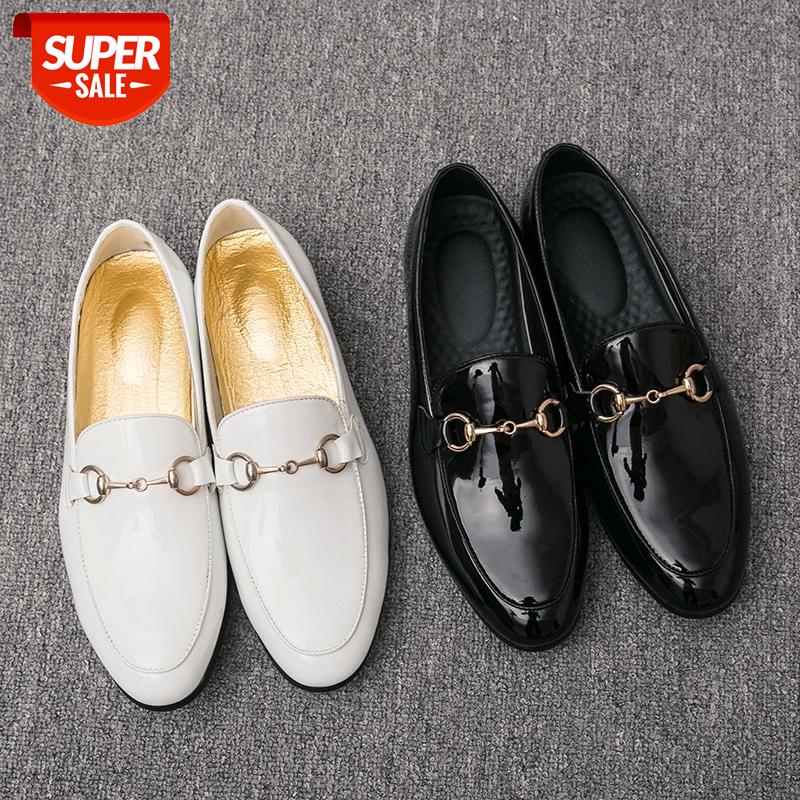 

2020 Fashion Men's Loafers Patent Leather Buckle Design Formal Wedding Shoes Breathable Slip On Man Dress Oxfords Office Shoes #Ts2H