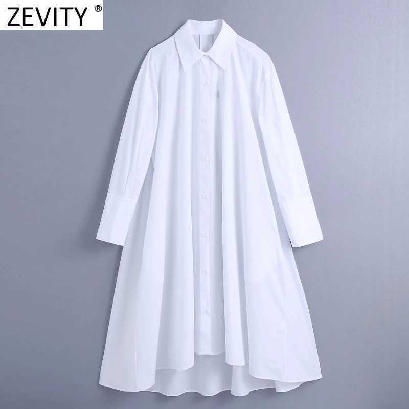 

Zevity Women Fashion Turn Down Collar Single Breasted White Shirt Dress Office Ladies Casual Loose Business Vestido DS5043 210603, As pic ds5043bb