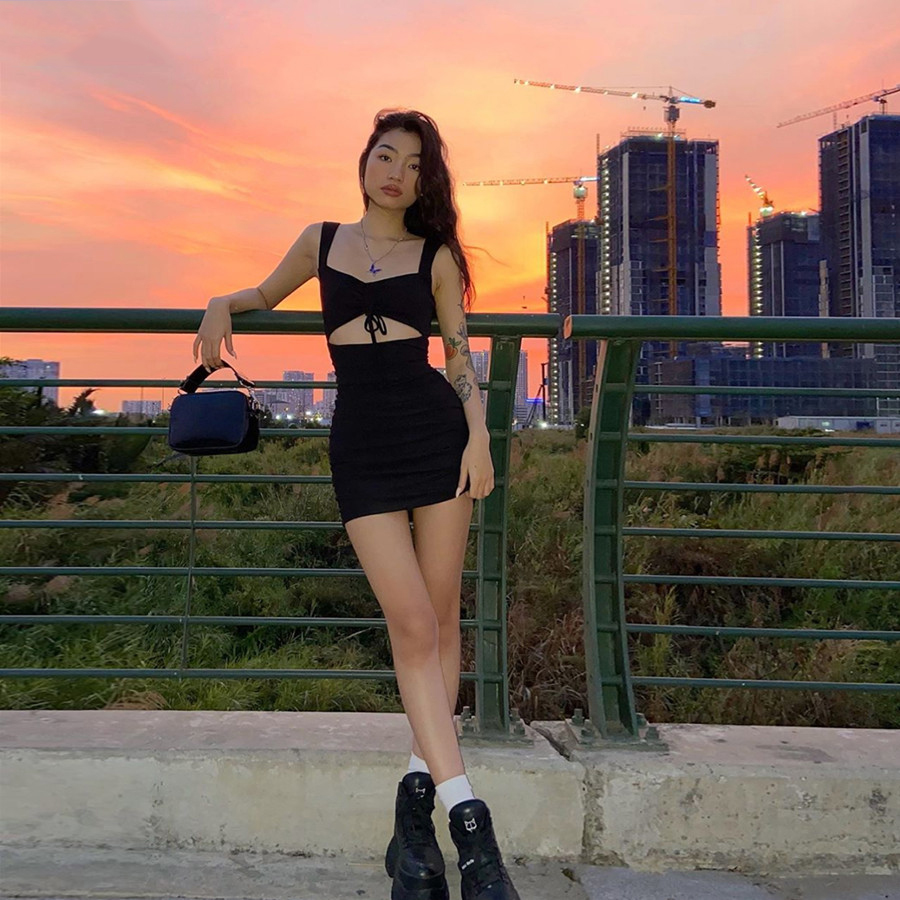 

Sexy Dress Women' Clothes Spaghetti Strap Hollow Out Sleeveless Slim Sheath Spring Summer Mini dresses Lady Casual, Black
