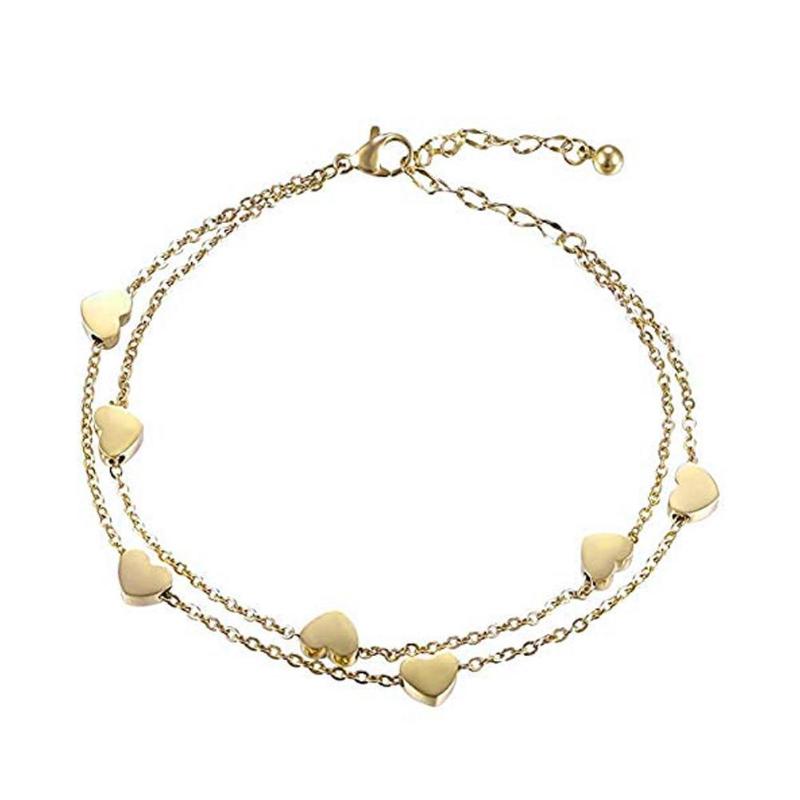 

Charm Bracelets Fashion Women Alloy Heart Dual Layer Chain Bracelet Party Jewelry Gift