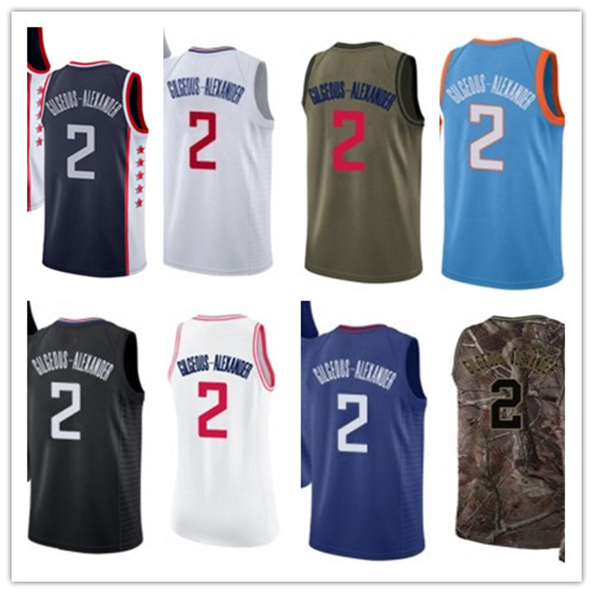 

custom Clipper leave name number 2 Shai Gilgeous-Alexander white black yellow blue green brown basketball jersey men women youth jerseys, Black;red