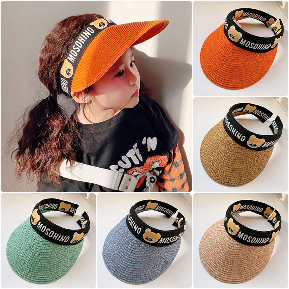 

Children's sun protection empty hat girl's no top straw boy's shade summer thin cool, Yellow