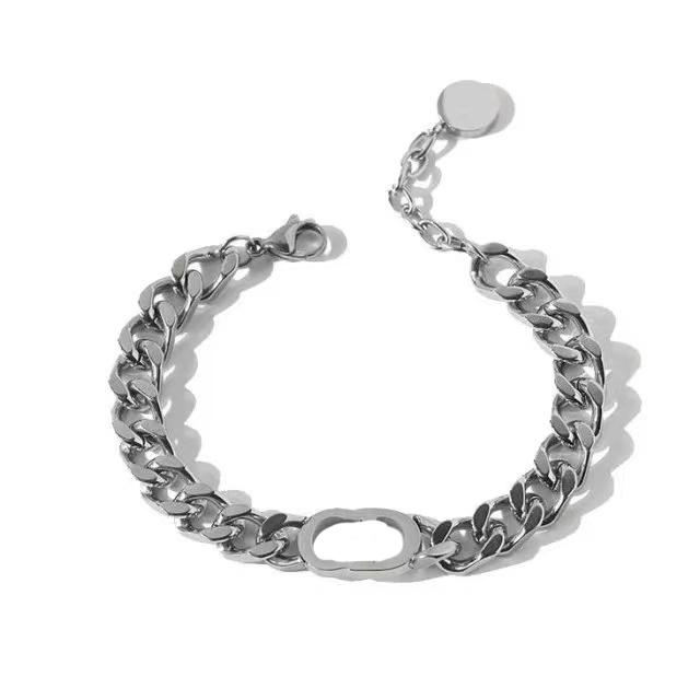 

2021 Fashion CD Letter 18k Gold Plated Stainless Steel Chains Necklaces Bracelets with Pendant Men and Women Party Couple Gift Hip Hop Jewelry, Silver