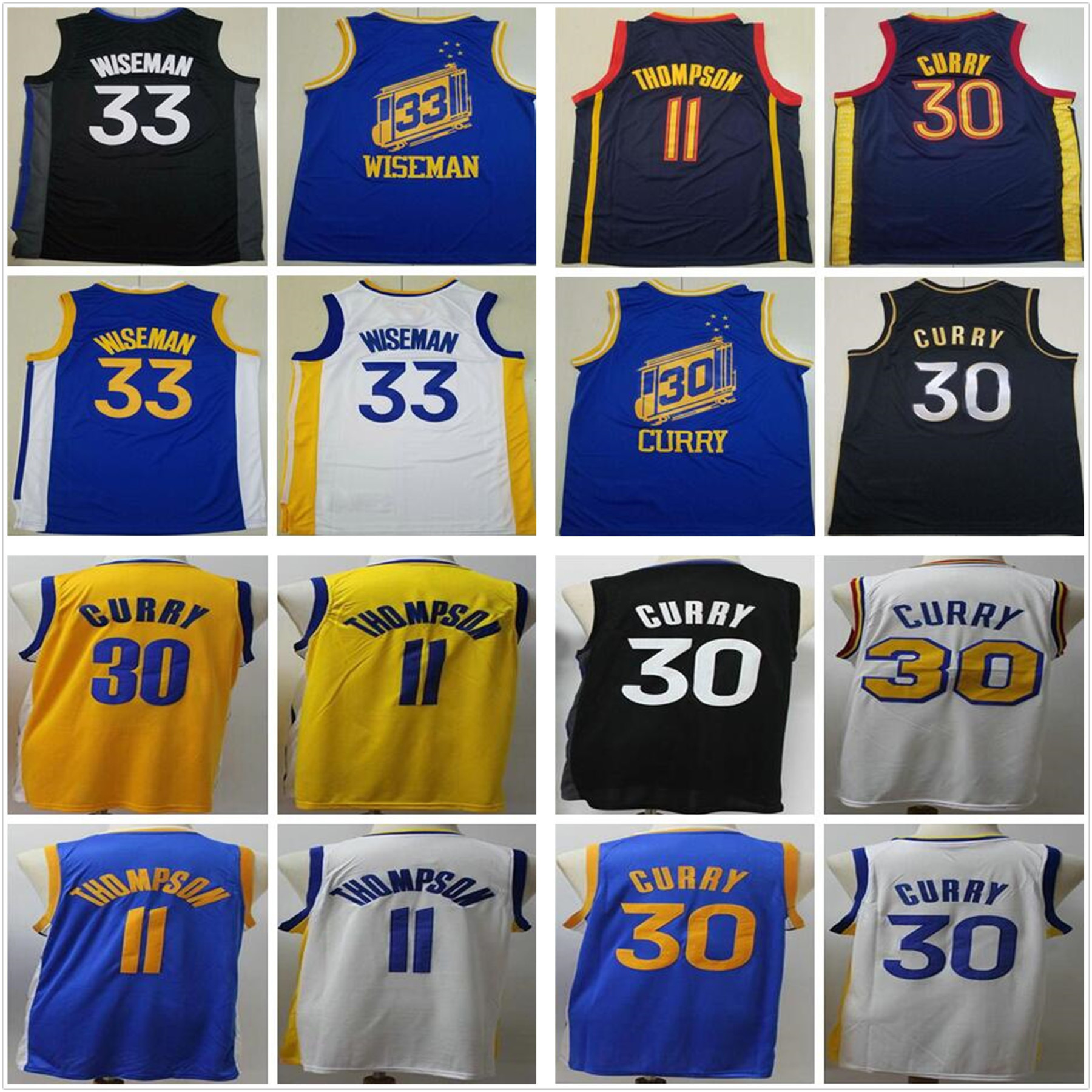 

NCAA Mens Golden Stephen 30 Curry Jersey Klay 11 Thompson State Warriors Blue White Black Yellow Cheap James 33 Wiseman Basketball Jerseys, Black;red