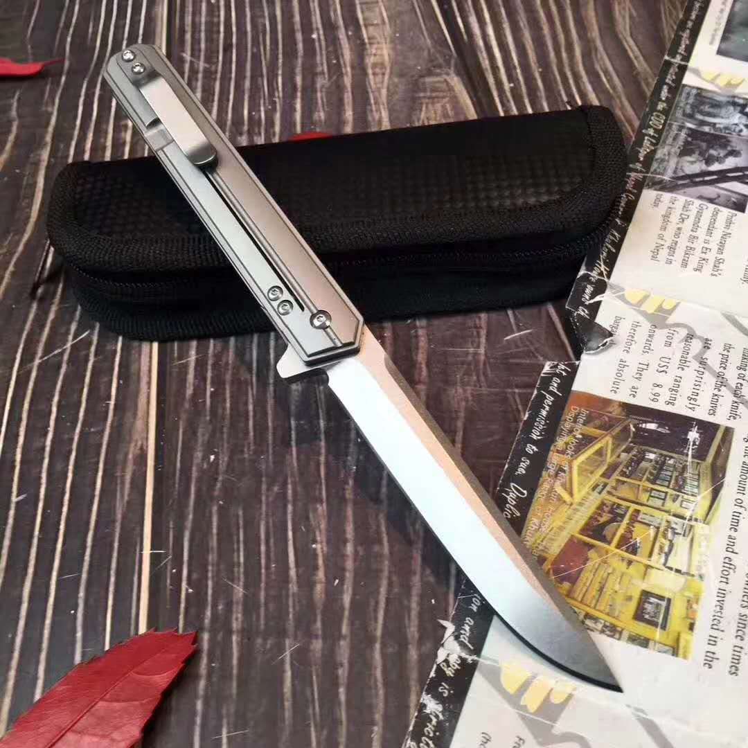 

slim tc4 titanium handle stonewashed d2 drop point blade linerlock folding knife camping outdoor tactical knives men gift hiking tool messer