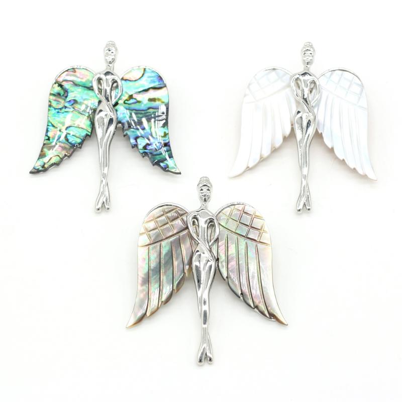 

Pins, Brooches Natural Shell Alloy Metal Pendant Brooch Angel Shape Wing White Black Abalone Accented Charms For Jewelry Making Ornament