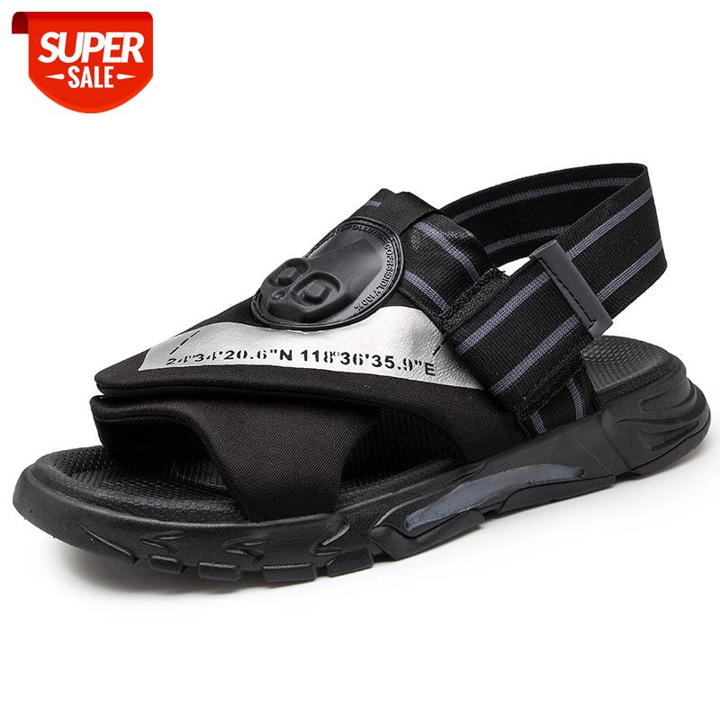 

New Trending Men Beach Sandals Hook & Loop Casual Flats Sandals Cotton Fabric Summer Slippers Comfortable Man Shoes Size 39-44 #oZ3R, Black