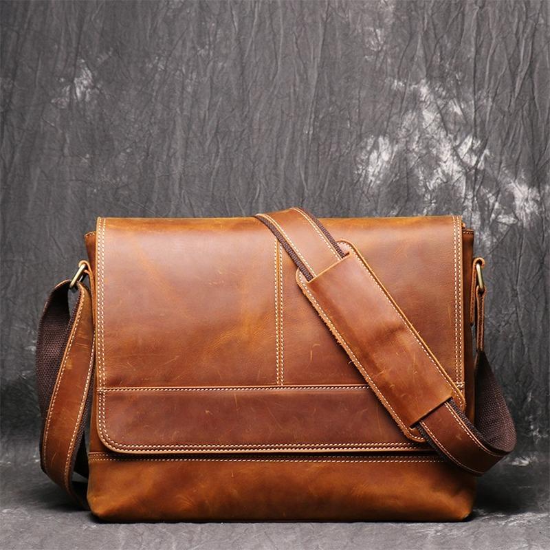 

Briefcase New Men's Retro Leather Shoulder Bag Crazy Horse Leather Messenger Bag Large Capacity Business A4 File Package For Man, Brown