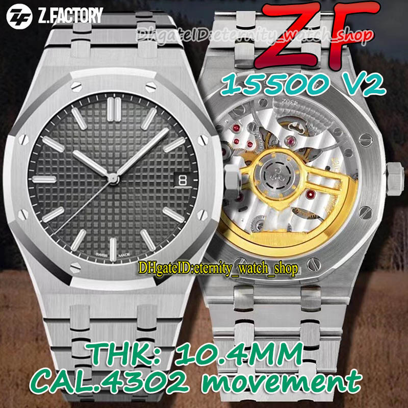 

eternity ZFF V2 version TH-10.4mm 15500 Gray Texture Dial Cal.A4302 Automatic Mens Watch Sapphire 904L Steel Case Bracelet Best Watches 0002, Box