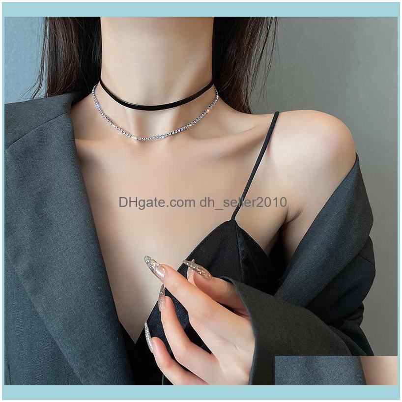 

& Pendants Jewelrydesign Black Leather Double-Layer Flash Diamond Necklace Female Light Luxury Minor Temperament Clavicle Chain Pendant Neck