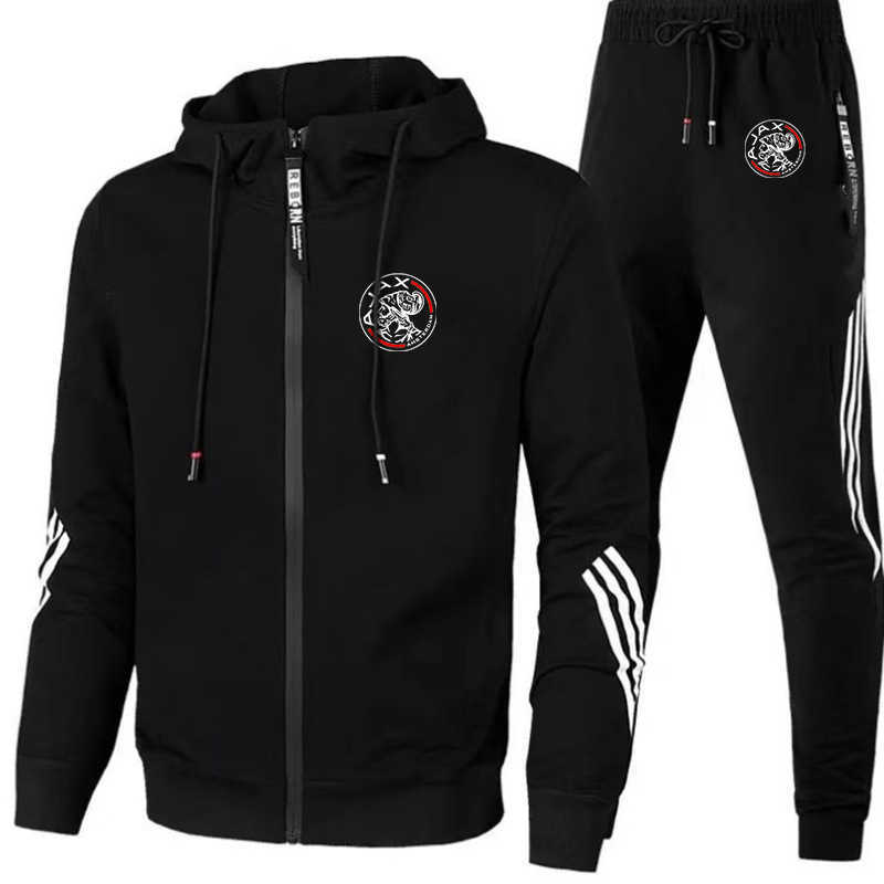 

AJAX 2021 Men's Football Sets Zipper Hoodie+Pants Two Pieces Casual Tracksuit Male Sportswear Gym Brand Clothing Sweat Suit Y0831