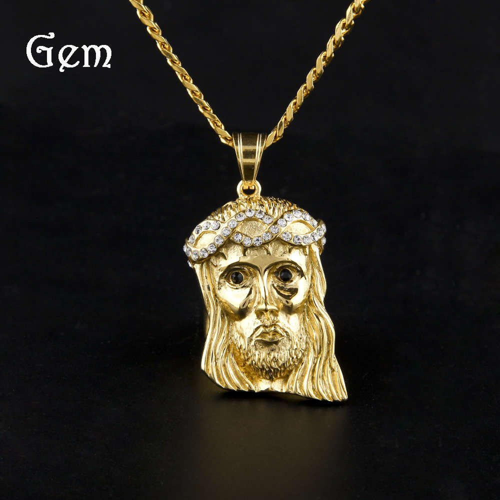 

Stainless steel jewelry diamond Jesus face Necklace men's hip hop Pendant