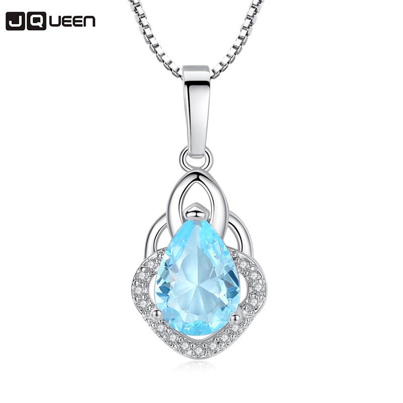 

Pendant Necklaces Heart Lock Necklace Drop-water Blue Zircon For Woman Stone Jewelry Gift Korean 2021