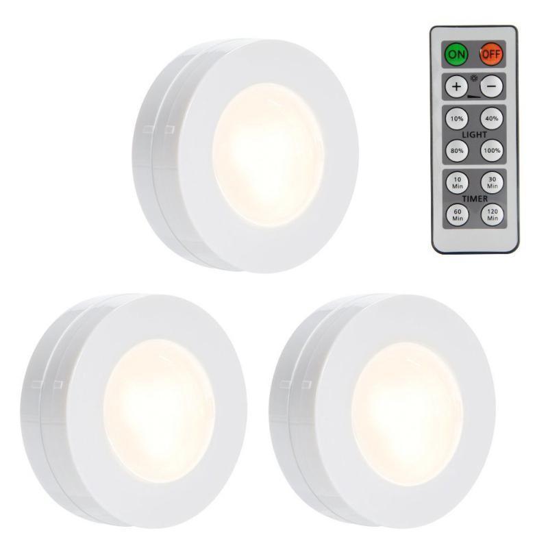 

3 Pcs LED Puck Light Remote Controlled Closet Lights Super Bright Under Cabinet Lighting Round Battery Powered Dimmable Light