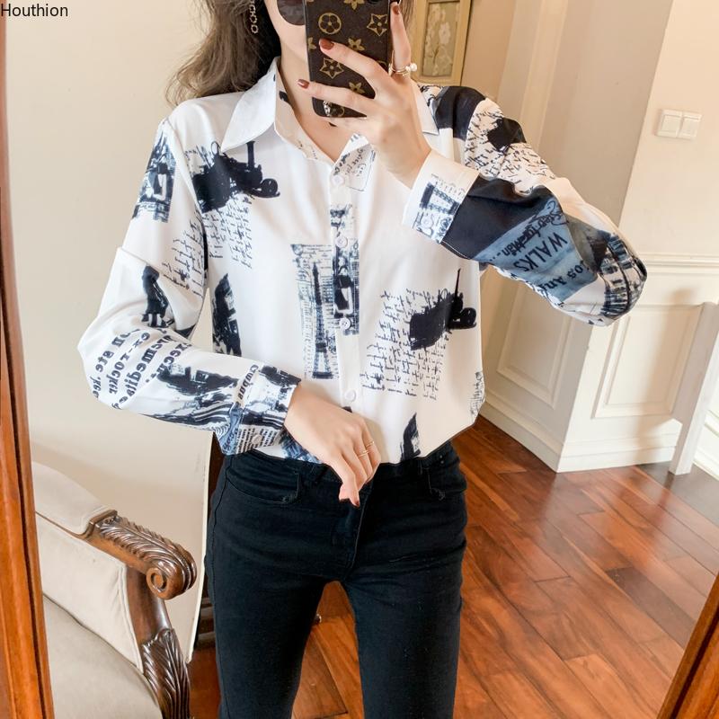 

Women' Blouses & Shirts Summer Shirt Long Sleeve Tops Printed Blouse Chiffon Casual Fashion Loose, Photo color