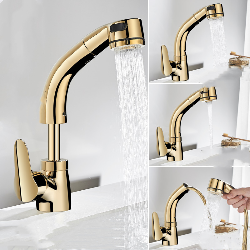 

2021 New with Shower Head Gold/chrome/black/white Kitchen Pull Out Sink Faucet Mixer Tap Torneira Cozinha Rgx7