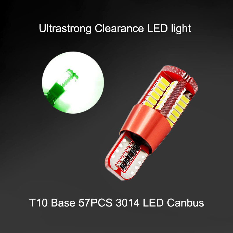

50Pcs Green T10 12V W5W 3014 57SMD LED Canbus Error Free Car Bulbs For 192 168 194 2825 Side Marker Lights Interior Lamps