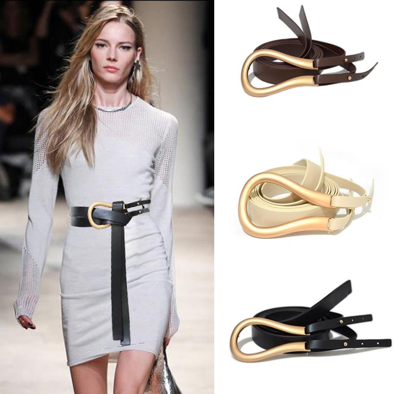 

New Lady Cute Belts Wild Lightweight Soft Thin Belt Luxury Designer Solid Metal Horseshoe Buckle Long Wedding Belt Bg-1546, Black