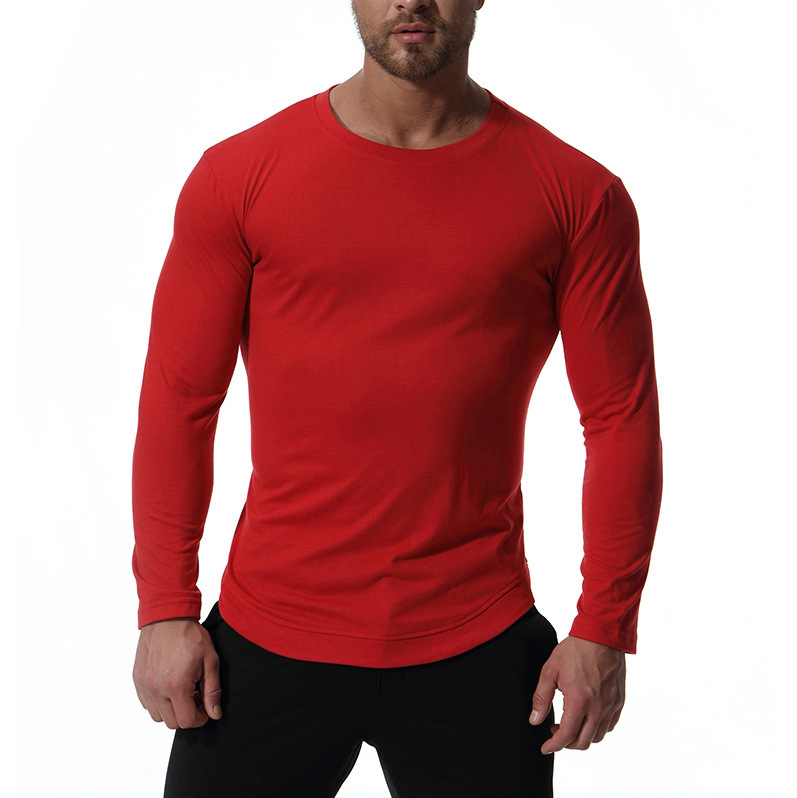 

2021 New Autumn t Shirt Men Funny Long Sleeve Solid T-shirts Clothing C0jw, Red